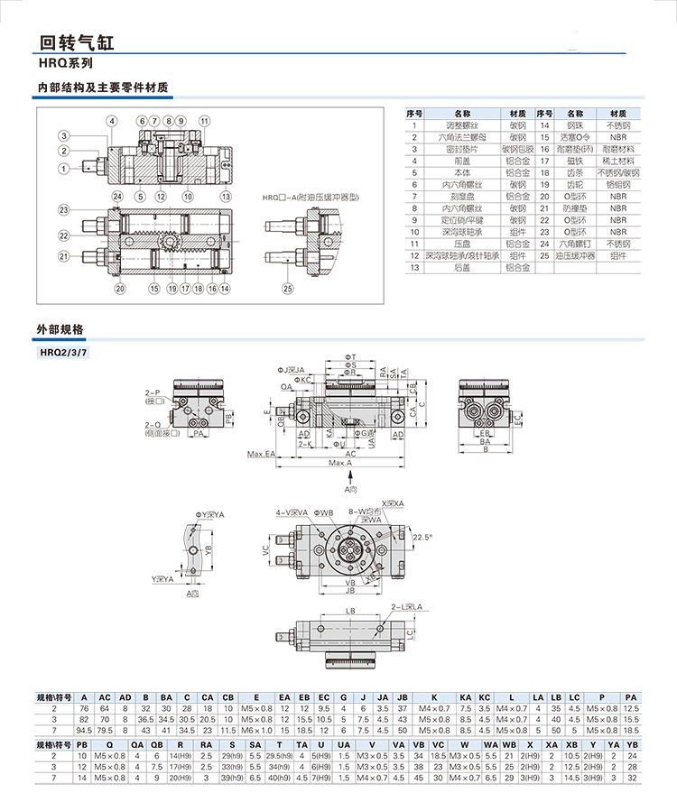 齒輪齒條式回轉氣缸
